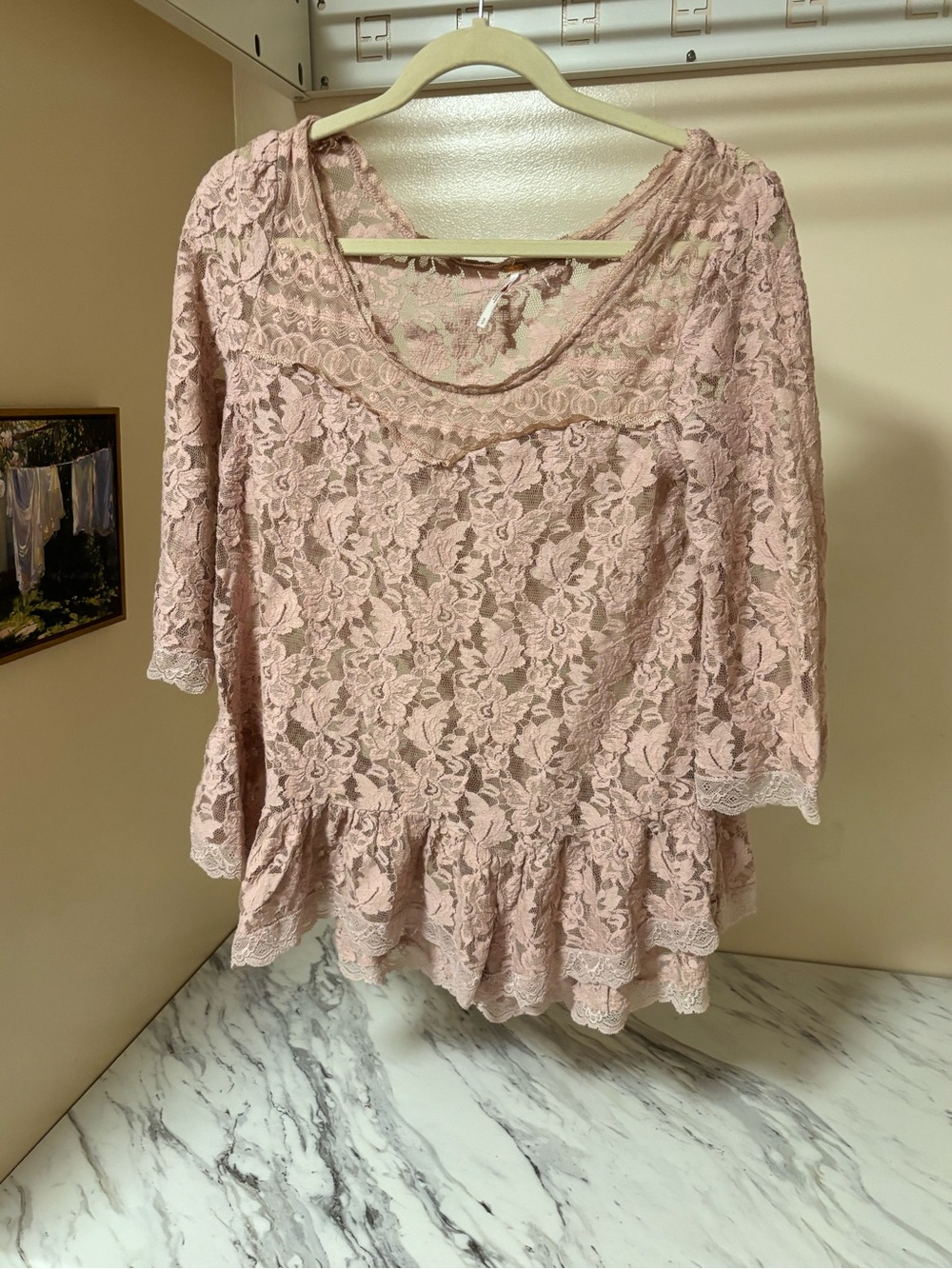 Free People Blush Pink Lace Peplum Top